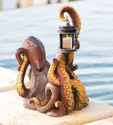 Octopus Statue, Table Artwork, Octopus Decor, Solar Lantern, Octopus Art, Style Steampunk, Solar Lanterns, Lanterns Decor, Ocean Life