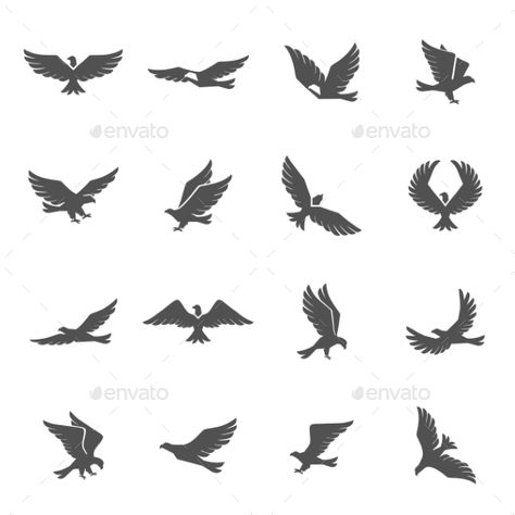 Different eagle birds spreding their wings and flying icons set isolated vector illustration. Editable EPS and Render in JPG forma Peregrine Tattoo, Simbols Tattoo, Eagle Wing Tattoos, Airplane Logo, Bald Eagle Tattoos, Small Eagle Tattoo, Eagle Icon, Icon Tattoo, Hawk Tattoo