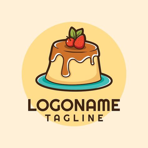 Pudding logo bakery logo template suitab... | Premium Vector #Freepik #vector #custard #cake-cartoon #pudding #strawberry-cake Logo Pudding Design, Logo Puding, Pudding Cartoon, Pudding Drawing, Logo Design Makanan, Japanese Pudding, Logo Dessert, Silky Pudding, Dessert Logo