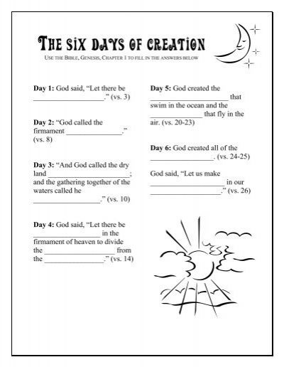 Creation Worksheets Free Printables, Creation Worksheets For Kids, Bible Worksheets For Kids Printables, Free Sunday School Lessons For Kids, Bible Worksheets For Kids, Creation Bible Lessons, Worksheets High School, Free Bible Study Printables, Sunday School Worksheets