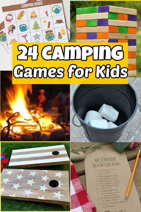 Camping Games for Kids - 24 Fun camping games for kids Camp Themed Games For Kids, Fun Camping Games For Families, Fun Camping Games For Kids, Camping Entertainment For Kids, Camping Party Games For Kids, Family Literacy Night Camping Theme, Campfire Games For Kids, Camp Theme Games, Smores Activities For Kids