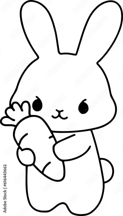 Drawing Cute Rabbit, Cute Black And White Clipart, Animals Outline, Punch Needle Diy, Drawing Rabbit, Cartoon Black And White, Black And White Outline, Journal Drawings, Bunny Coloring