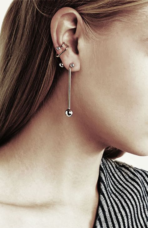 Unusual Accessories, Black Jewellery, Jewellery Photography Inspiration, Cool Ear Piercings, Solace London, Hair To One Side, Jewelry Drawing, Silver Ear Cuff, Mother Jeans