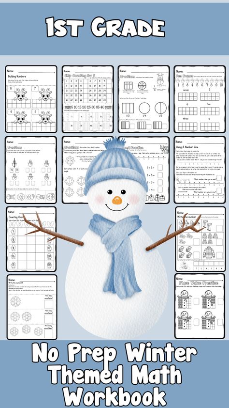 First Grade January No Prep Math Workbook Winter Math Worksheets, January Math, Simple Fractions, Smart Cookies, First Grade Lessons, Halloween Kindergarten, Halloween Worksheets, First Grade Worksheets, Go Math