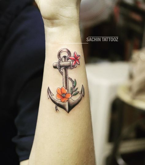 Sachin Tattooist on Instagram: “Beautiful Anchor with flowers tattoo . by -Sachin at #sachintattooz    #anchor #inkedforlife #anchortattoo #tattoolovers #tattooideas #arte…” Anchor With Sunflower Tattoo, Girly Anchor Tattoo, Anchor With Flowers Tattoo, Rose Anchor Tattoo, Anchor Rose Tattoo, Anchor With Flowers, Anchor Flower Tattoo, Small Anchor Tattoos, Rope Tattoo