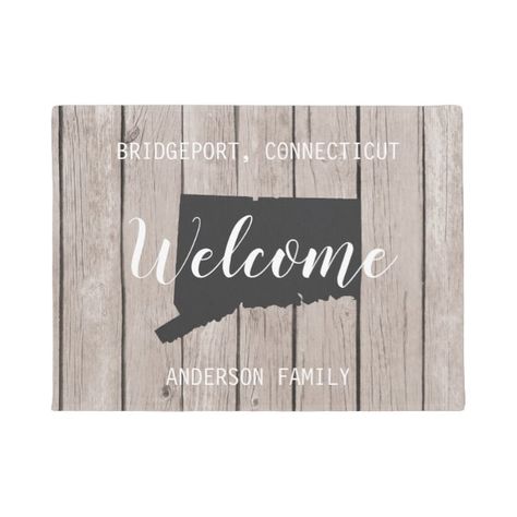 Connecticut State Personalized Welcome Wood Look Doormat #wood #doormat #home #state #city #Doormat Arkansas State, Personalized Door Mats, Welcome Mats, Connecticut, Arkansas, Outdoor Rugs, Floor Mats, Rich Color, Wood Signs