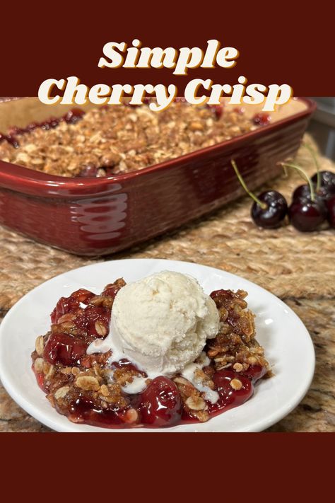 This quick and easy fruit dessert is the stuff of dreams! Served warm with a scoop of ice cream, it's the ultimate weeknight dessert! #cherry #dessert #dessertfoodrecipes #easydessertrecipes #easyrecipes Easy Cherry Crisp, Cherry Crisp Recipe Easy, Cherry Crisp Recipe, Crisp Desserts, Farm Recipes, Cherry Crisp, Fruit Desserts Easy, Homemade Cherry Pies, Cherry Crumble