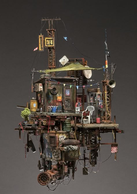 Simon Laveuve, Weird Figures, Miniature Buildings, Shanty Town, Post Apocalyptic Art, Colossal Art, Card Board, Post Apocalypse, Environment Design