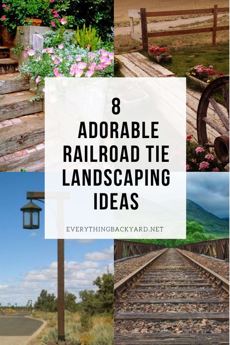 There are so many creative ways to use railroad ties to landscape your yard. If you happen to have some old railroad ties, you won't want to miss this article. Here you will find 8 adorable railroad tie landscaping ideas that are guaranteed to inspire you. #RailroadTieLandscapingIdeasHowToBuild #RailroadTiesLandscapingEdging Railroad Tie Landscaping, Railroad Ties Retaining Wall Ideas, Railroad Ties Landscaping, Railway Ties, Railroad Tie Retaining Wall, Driveway Border, Railroad Tie, Driveway Edging, Rustic Landscaping