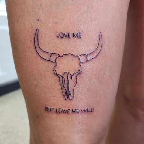 Hip Tattoos Women Western, Cowboys And Angels Tattoo, Western Small Tattoos For Women, Long Horn Tattoo Ideas, Cute Western Tattoos, Western Tattoo Ideas, Western Tattoo, Bull Skull Tattoos, Cowgirl Tattoos