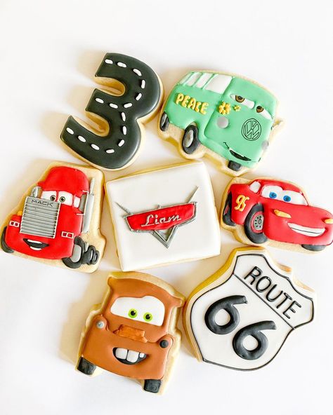 Lilly’s Sugar Crumbs’s Instagram profile post: “All of the Birthday Boy’s favorite Car characters for his 3rd Birthday! Happy Birthday Liam! . #gilroycookies #hollistercookies…” Cars 3rd Birthday Party, Happy Birthday Liam, Shrek Party, Mcqueen Birthday, Custom Sugar Cookies, 2nd Birthday Party For Boys, Disney Cars Birthday, Second Birthday Ideas, Cars Theme Birthday Party