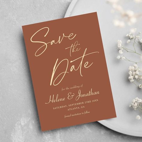 Minimalist Elegant Modern Terracotta Wedding Save The Date | Zazzle Fall Save The Date Ideas, Modern Terracotta Wedding, Sabe The Date, Unicorn Images, Rustic Garden Wedding, Terracotta Wedding, Floral Save The Dates, Modern Minimalist Wedding, Breathtaking Wedding