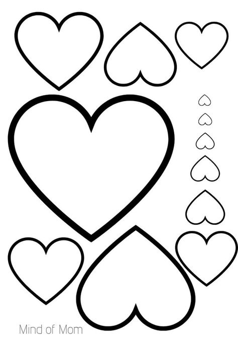 Printable Hearts, Heart Shapes Template, Hearts Printable, Printable Heart Template, Valentine Template, Shape Coloring Pages, Heart Stencil, Valentines Day Coloring, Heart Printable