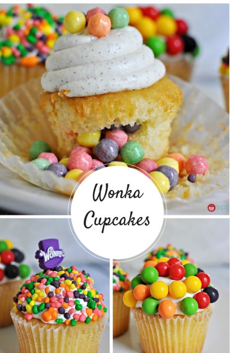 Willy Wonka Cupcakes - Wonkafy Your Cupcakes! Willy Wonka Cupcakes, Wonka Cupcakes, Birthday Cakes For Girls, Chocolate Factory Party, Willie Wonka, Cakes For Girls, Wonka Party, Candy Cupcakes, Willy Wonka Party