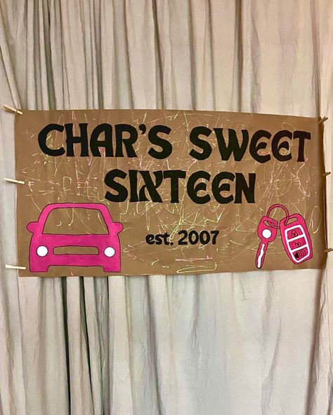 Sweet 16 Banner Ideas, Sweet 16 Banner, Birthday Banner Design, Birthday Painting, Sweet Sixteen, 16th Birthday, Sweet 16, Birthday Banner, Banner Design