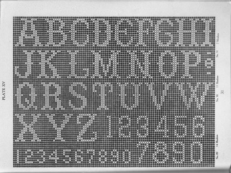 filet crochet alphabet | scanned from Filet Crochet by Anna … | Flickr Filet Crochet Alphabet Charts, Filet Crochet Name Pattern, Crochet Alphabet Letters, Crochet Letters Pattern, Crochet Alphabet, Crochet Letters, Crochet Patterns Filet, Cross Stitch Alphabet Patterns, Cross Stitch Fonts