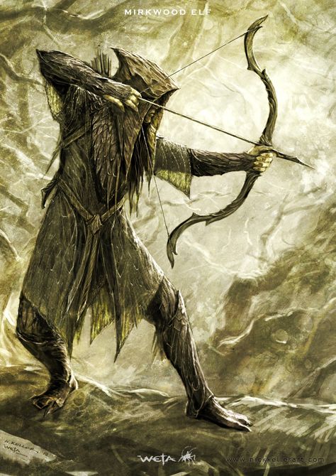 Mirkwood elves concept art. They're so cool! I love how the artists went for a stealthy, "ninja" look for this type of elves:) Mirkwood Elves, Warrior Concept Art, Character Design Cartoon, Illustration Fantasy, Desolation Of Smaug, Concept Art World, Heroic Fantasy, Wood Elf, Weta Workshop