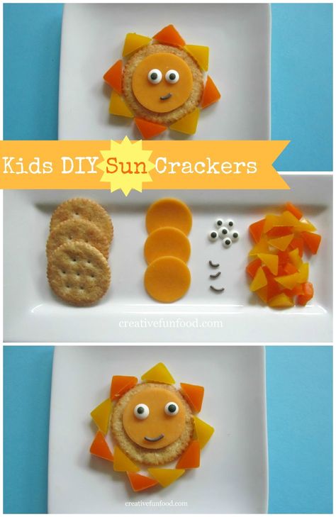 Kids DIY Sun Crackers: A fun and creative snack for kids to make themselves! on creativefunfood.com Classroom Snacks, Preschool Cooking, Theme Snack, Weather Crafts, Snack For Kids, Weather Theme, Vbs 2023, Space Camp, Creative Snacks