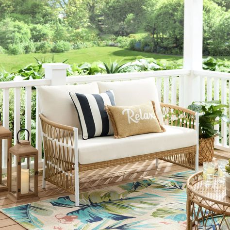 Backyard Design Plans, Wicker Loveseat, Patio Loveseat, Outdoor Conversation Sets, Porch Furniture, Outdoor Couch, Small Outdoor Spaces, Studio Mcgee, Outdoor Wicker