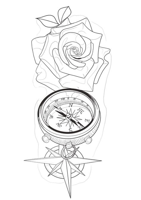 Stencil Tattoo Ideas Men Easy, Compass And Clock Tattoo Ideas, Compass Tattoo Stencil, Time Clock Tattoo, Atrapasueños Tattoo, Compass And Map Tattoo, Nautical Tattoo Sleeve, Memorial Tattoo Ideas, Rose Tattoo Stencil