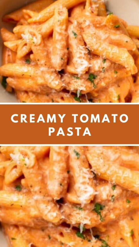 Easy Creamy Tomato Pasta Tomato Soup Pasta Recipe, Pasta Dishes Tomato Sauce, Creamy Tomatoes Pasta, Creamy Red Sauce Pasta, Easy Creamy Tomato Pasta, Cheesy Tomato Pasta, Vegan Creamy Tomato Pasta, Cheesey Pasta, Creamy Tomato Pasta Recipes