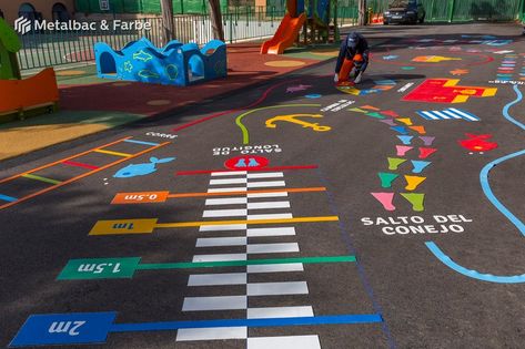 Floor Games For Kids, Patio Mural, Educational Games For Children, Sensory Walk, Architecture Crafts, Preschool Garden, Playground Flooring, Games For, Playground Games