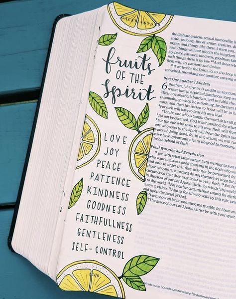 Love Joy Peace Patience Kindness, Bible Drawing, Christian Activities, Fruits Of The Spirit, Bullet Journal Cover Ideas, Bible Journaling Ideas Drawings, Bible Doodling, Bible Journal Notes, Lemon Lemonade