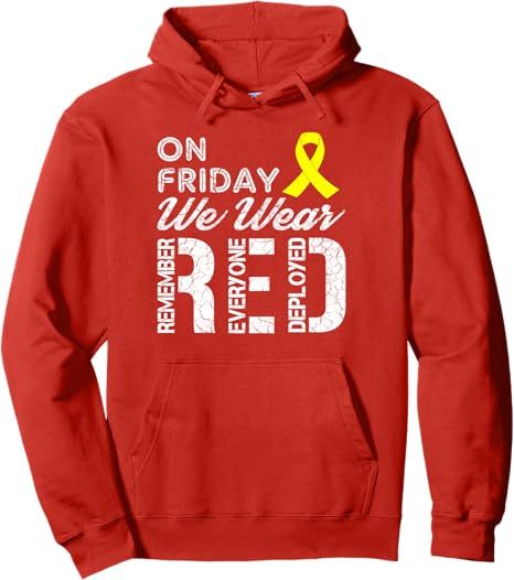 Amazon.com: On Friday We Wear Red Remember Everyone Deployed Pullover Hoodie : Clothing, Shoes & Jewelry Red Friday Military, Remember Everyone Deployed, Air Force Veteran, Red Friday, Navy Air Force, Support Our Troops, Wear Red, Military Veterans, Red Hoodie