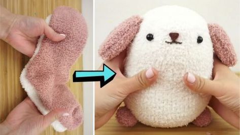 Sock Plushies Diy, Sock Diy, Dog Plushie, Plushies Diy, Diy Teddy Bear, Sock Toys, Diy Socks, Soft Dog, Fluffy Socks