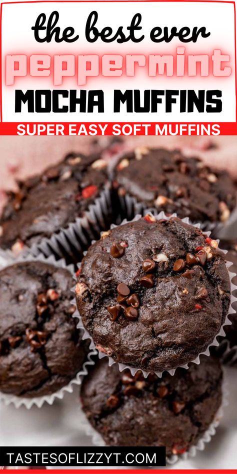 Mint Chocolate Chip Muffins, Peppermint Mocha Muffins, Chocolate Peppermint Muffins, Hot Cocoa Muffins, Winter Muffin Recipes, Peppermint Muffins, Holiday Muffins, Mint Recipes Dessert, Mint Recipes Fresh