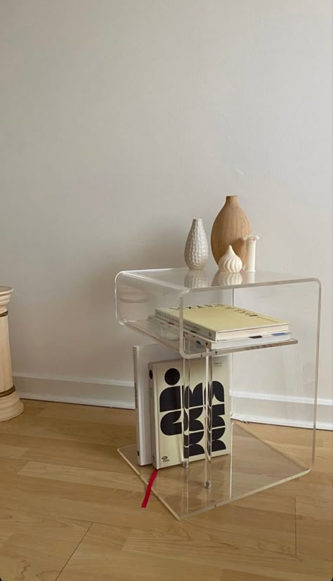 Transparent Side Table, Empty Wall Kitchen Ideas, Install Cabinets, Small Apartment Decor Ideas, Space Decorations, Small Apartment Decor, Acrylic Furniture, Basement Renovation, Apartment Decor Ideas