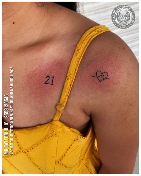 21 Tattoo Number, 21 Tattoo, The Greatest Love, Number 21, Greatest Love, Piercing Studio, Collar Bone Tattoo, Dad Daughter, Small Heart