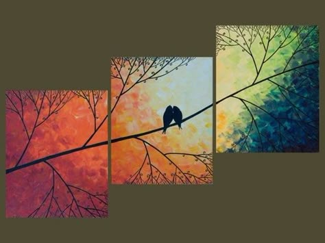 Cute Bird canvas paint idea for wall decor. Canvas painting. Wall art. Personalize. Love birds. Happy Valentine's day. Birds in a tree. Birds on a branch. Multi canvas painting. Wal Art, Charcoal Drawings, Deco Nature, 수채화 그림, Canvas Painting Diy, Wow Art, Diy Canvas, Tree Painting, Diy Wall Art