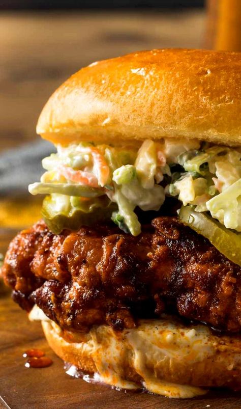 Tender on the inside with a spicy, crispy outside, this Nashville Hot Chicken Sandwich is worth every bite and calorie! Nashville Fried Chicken, Nashville Hot Chicken Sandwich, Nashville Hot Chicken Recipe, Hot Chicken Recipe, Nashville Chicken, Hot Chicken Sandwiches, Nashville Hot Chicken, Nashville Hot, Chicken Sandwich Recipes