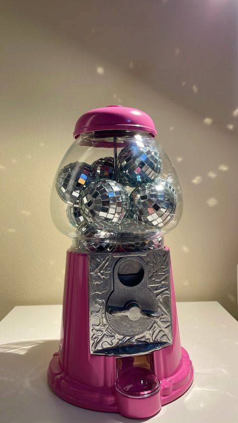 Disco Gumball Machine, Gumball Machine Decor Ideas, Funky Nail Salon Decor, Disco Ball Gumball Machine, Disco Ball Room Aesthetic, Disco Bathroom Decor, Diy Disco Ball Decor, Disco Room Decor, Gumball Machine Decor