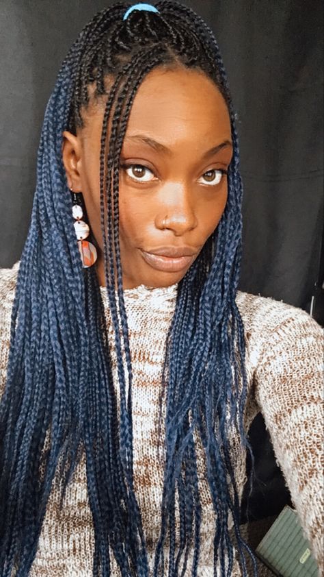 Midnight Blue Braids Navy Blue Box Braids, Midnight Blue Box Braids, Deep Blue Braids, Dark Blue Braids For Black Women, Dark Blue Box Braids, Midnight Blue Braids, Blue Braids For Black Women, Blue Black Braids, Natural Braid Styles