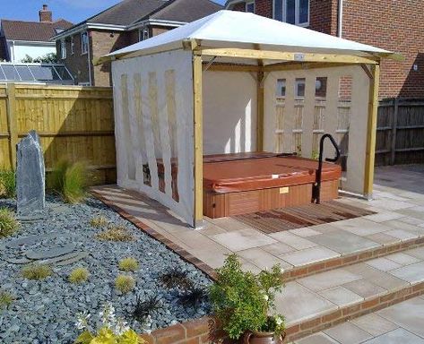 White Pavilion Gazebos: 3m x 3m (9'9" x 9'9"): Hot Tub Gazebo: Amazon.co.uk: Garden & Outdoors Hot Tub Shelters, Hot Tub Privacy, Hot Tub Pergola, Pool Gazebo, Hot Tub Landscaping, Privacy Ideas, Hot Tub Designs, Diy Gazebo, Hot Tub Gazebo