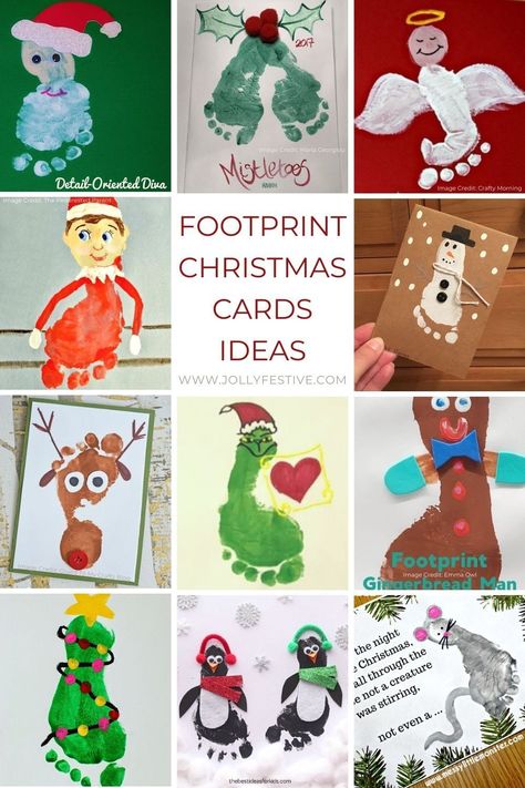 Footprint cards are the best! Such a fun Christmas craft idea for kids and a gorgeous homemade gift for family and friends! If you're looking for footprint Christmas card ideas, we've gathered together 11 of our favourites for you to explore. Click through for all the details. Happy DIY Christmas card making! Footprint Christmas Crafts, Christmas Footprint Crafts, Christmas Stocking Stuffer Ideas, Baby Footprints Christmas, Girls Crafts, Footprint Craft, Handprint Christmas, Footprint Crafts, Stocking Stuffer Ideas