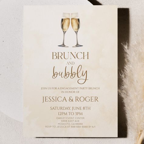 Birthday Party Brunch, Engagement Party Brunch, Brunch And Bubbly Invitations, Modern Engagement Party, Wedding Shower Brunch, Bridal Shower Brunch Invitations, Brunch And Bubbly, Couple Wedding Shower, Champagne Brunch