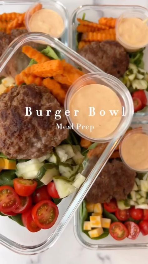 BURGER BOWL MEAL PREP, let’s get ready for the week! 1lb ground beef. Seasoned with: * 1 tsp salt * ½ tsp black pepper * 1 tbsp paprika *… | Instagram Burger Bowl Meal Prep, Bowl Meal Prep, Burger Bowl, Meal Prep Snacks, Healthy Lunch Snacks, Healthy High Protein Meals, Healthy Lunch Meal Prep, Colby Jack, Work Meals