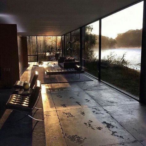 Bruce Wayne's house Wayne Manor, Zack Snyder, Contemporary Living Room Design, Studios Architecture, Mid Century Architecture, Interiors Dream, Minimalist House Design, Home Landscaping, Dark Interiors