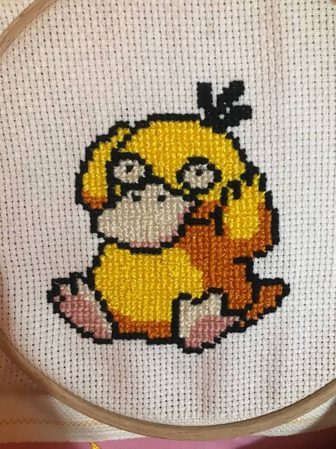 Pokemon Psyduck Cross Stitch Psyduck Cross Stitch, Pokemon Embroidery Pattern, Cross Stitch Pokemon, Anime Cross Stitch Patterns, Abra Pokemon, Embroidery Pokemon, Pikachu Cross Stitch Pattern, Cross Stitch Anime, Pikachu Cross Stitch