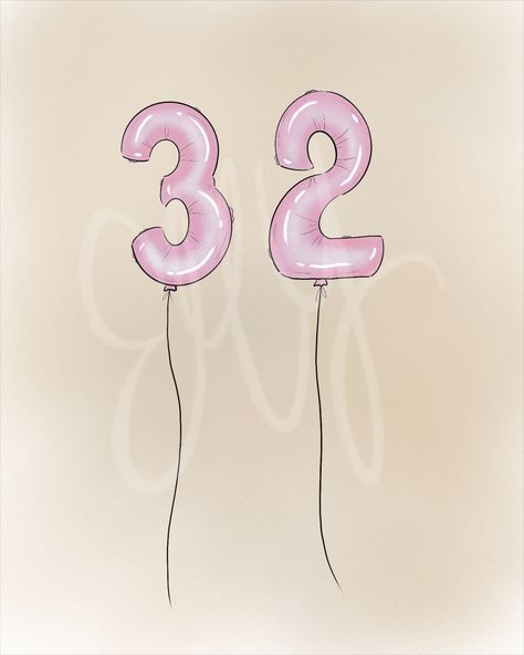 Never too old for birthday balloons! Getting ready for my 32nd birthday and my first Quarantined birthday. I've had a lot of time to draw and get creative! Excited to make these into cards too! Balloon Numbers Drawing, 30 Balloons, 32nd Birthday, How To Make Balloon, Number Drawing, Balloon Illustration, 32 Birthday, One Balloon, Never Too Old