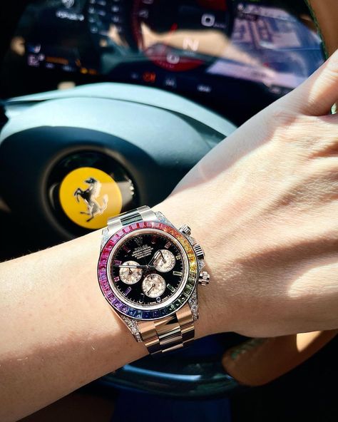 Rolex Rainbow Daytona, Abundance Visualization, Rolex Rainbow, Rolex Daytona Rainbow, Best Luxury Sports Car, Car Outfit, Money Buys Happiness, Perfume Organization, Mens Fashion Wear