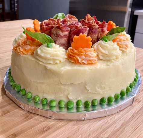 Meat Birthday Cake, Doggie Birthday Cake, Cake For Dogs, Doggie Birthday, Meat Cake, Burger Cake, Chicken Cake, Dog Birthday Cake, Potatoes Carrots