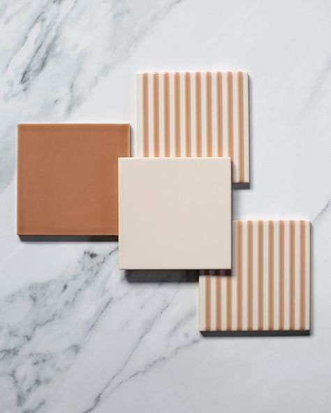 Pantone Colour of the Year 2024 | Interiors | Quorn Stone Downstairs Wc, Conceptual Model, Retro Tile, Patterned Wall Tiles, Neutral Tile, Striped Tile, Model Architecture, Orange Tiles, Square Tiles