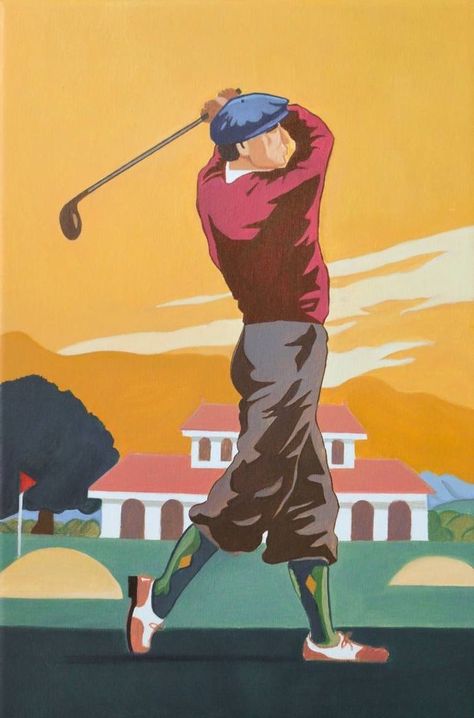 Golf Artwork, Golf Painting, Sports Painting, Art Deco Paintings, Golf Art, Golf Theme, Paint Effects, Sports Art, Golf Swing