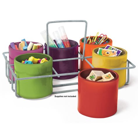 Sensational Classroom™ 6-Cup Caddy - The Home Classroom | EAI Education School Supply Caddy, Metal Caddy, Classroom Storage, Desk Tray, Classroom Supplies, Storage Devices, Plastic Cups, Metal Wire, Color Collection