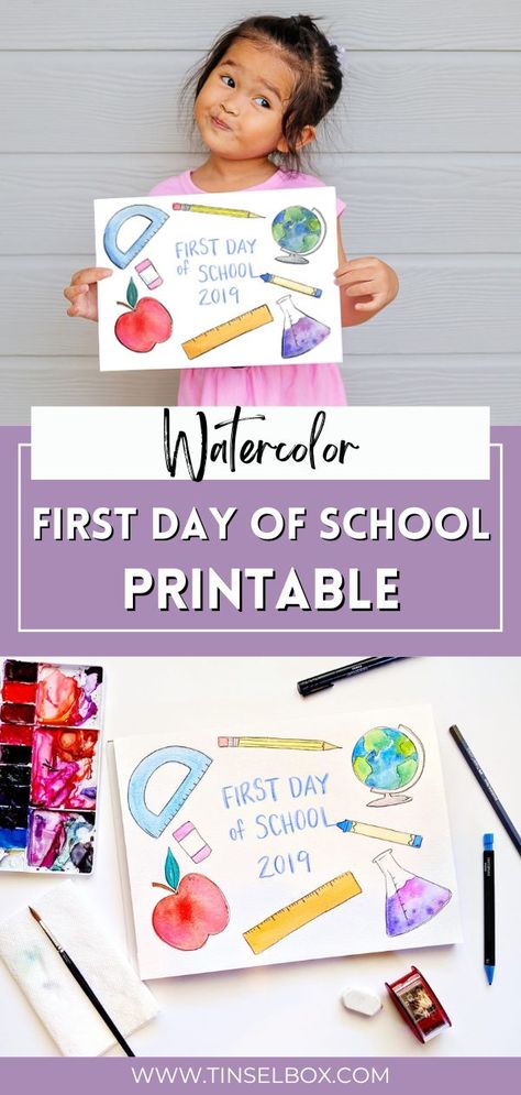 This watercolor first day of school printable has a blank space to put your school year so you can use this free printable for years to come! Download our printable watercolor first day of school sign for the perfect first-day photo. Print this out for a cute photo, frame it for motivation, or give it your child as a motivational gift. Click through for the downloadable link! Kids Dreads, First Day Of School Printable, Back To School Printables, First Day Of School Sign, School Printables, School Photo, Garden Decor Projects, Watercolor Pictures, Printables Freebies