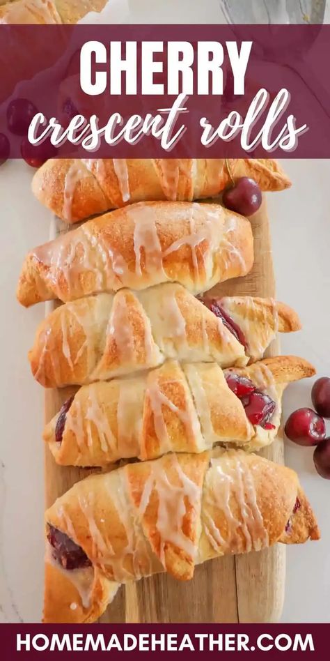 Recipes Using Cherry Pie Filling Crescent Rolls, Cherry Cream Crescents, Cherry Pie Filling Recipes Cream Cheese Crescent Rolls, Easy Cherry Filled Crescents, Cherry Croissant Crescent Rolls, Cherry Crescent Rolls, Crescent Roll Pastry Recipes, Cherry Crossant Recipes, Cherry Cream Cheese Dessert Crescent Rolls